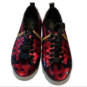 Coach Willa F0007/H12 Plaid Sequin Lace-Up Sneakers Red NavySize 5B